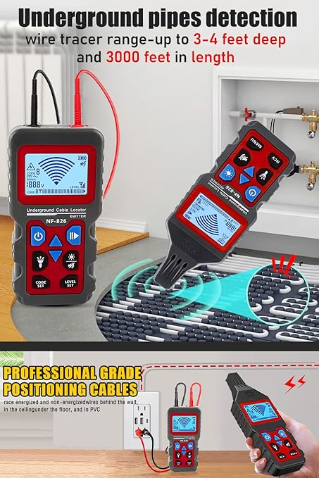 NF-826 Underground Wire Locator Circuit Tracker 12-400V AC/DC, locates Circuit Breakers, fuses, Wires, Short Circuits, Open Circuits, Ceiling/Wall/Dog Fence Cables, Irrigation Control Lines