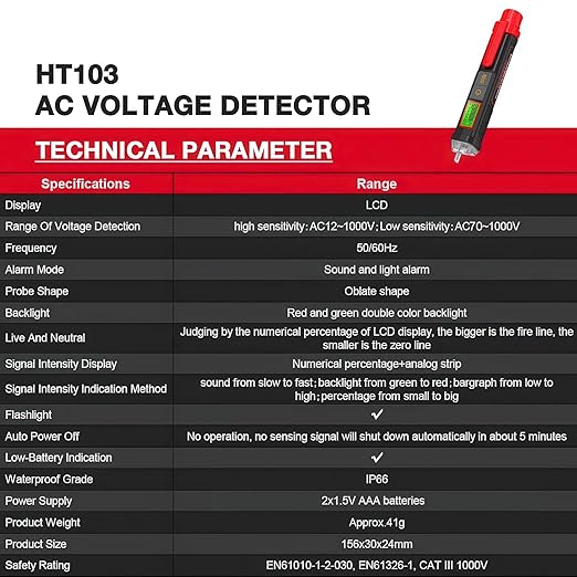 Voltage Tester, Non-Contact Voltage Tester, Dual Range AC 12V/70V-1000V, Signal Percentage, Live/Null Wire Tester, Electrical Tester with LCD Display, Buzzer Alarm, Wire Breakpoint Finder