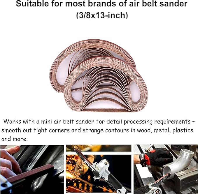 3/8 x 13 Sanding Belts, 120 Grit Aluminum Oxide Sanding Belt, Belt Sander Paper for Air Belt Sander, 24 Pack(3/8x13in,120 Grit)