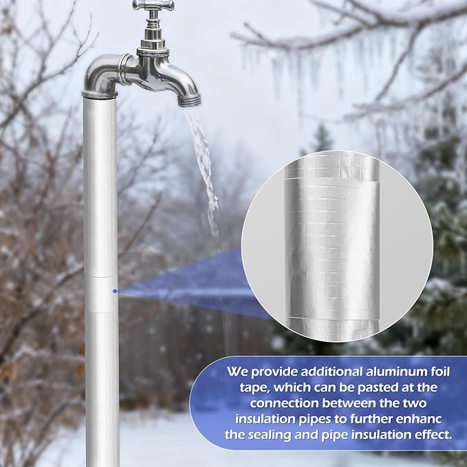 10 Pack Self-Adhesive Pipe Insulation Sleeve, Pre-Slit Foam Tube with Aluminum Foil Cover for Winter, Spigot, Sprinkler, Water Heater Pipes, Scratch-Proof and Non-Corrosive (Silver, 1.3 Ft x1/2 Inch)