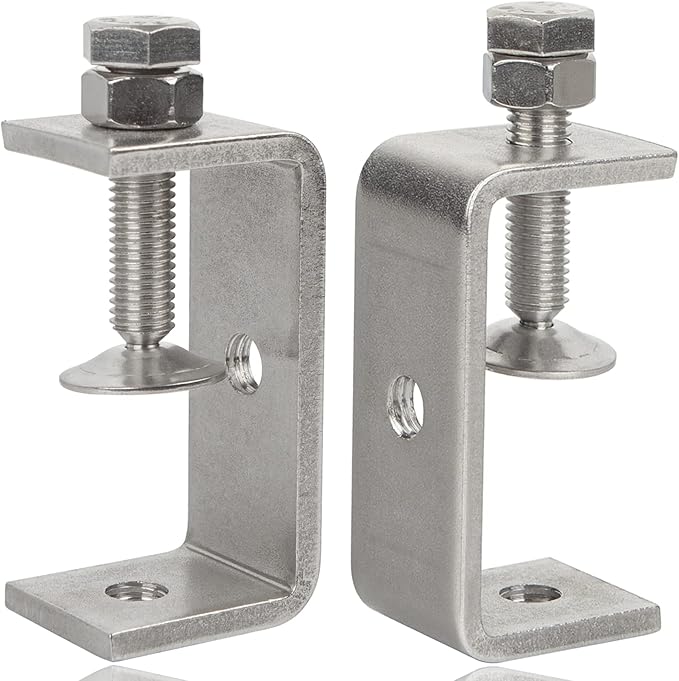 Heavy Duty Stainless Steel C Clamps 2 1/2 Inch for WoodWorking, Small U Clamps for Mounting, Mini Desk Clamps with Stable Wide Jaw Opening & Protective Pads/I-Beam Design (2pcs)