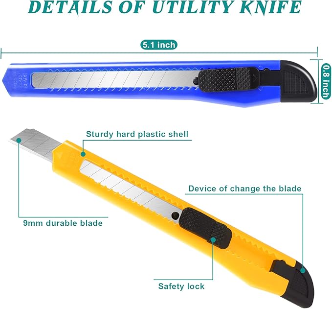20-Pack Retractable Utility Cutter | Auto-Lock Design with 9mm Snap-off Blades | Carton & Cardboard Opener for Office/Home | Disposable Exacto Razor Tool