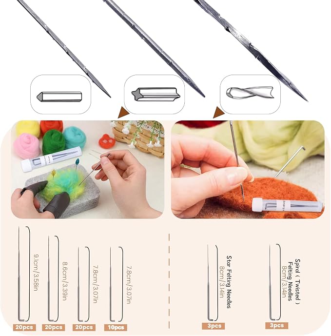 SOCNITC Needle Felting Tools, 4.5"x3.5" Wool Felt Pad, Wooden Handle Finger Cots - Image 3