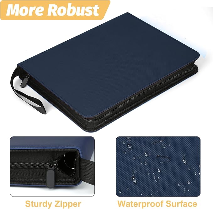 GERMUN 3 Ring 9 Pocket Zipper Card Binder, 720 Double Sided Standard PU Trading - Image 6