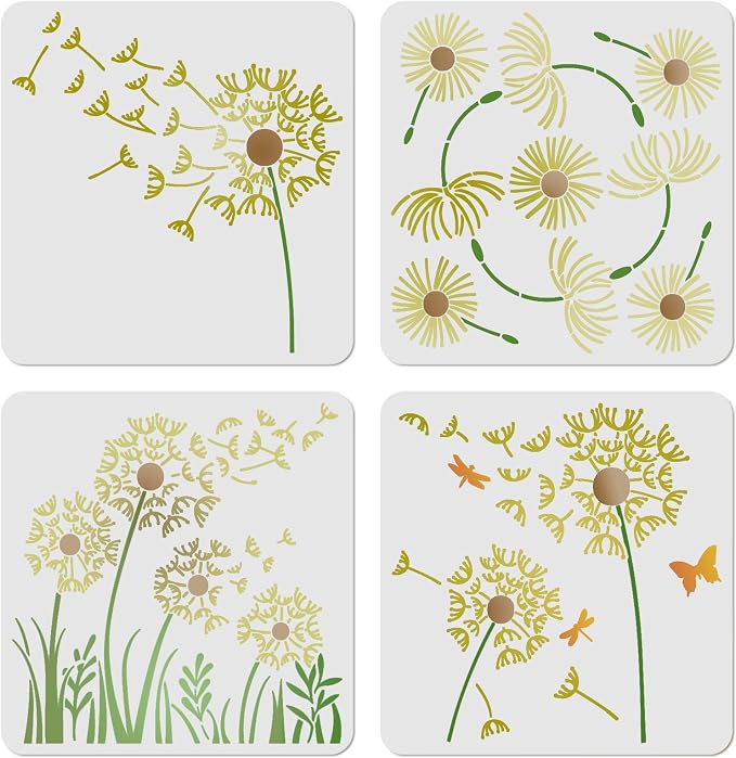 ORIGACH 4 Pcs 12 x 12 Inch Reusable Dandelion Wall Painting Stencils | - Image 2