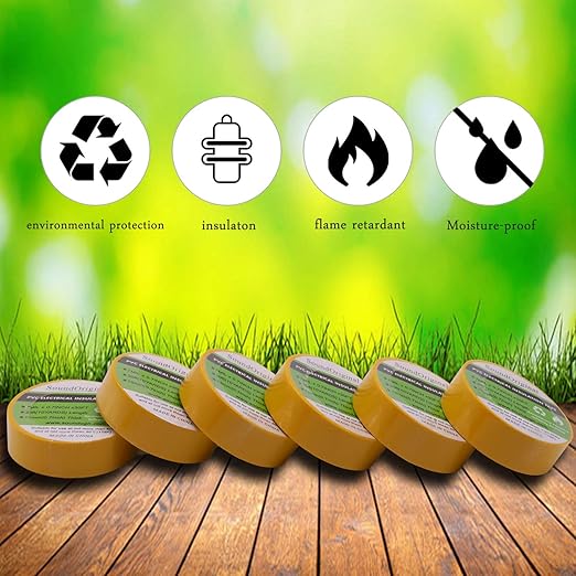 Electrical Tape Yellow 6 Pack 3/4-Inch by 30 Feet, Voltage Level 600V Dustproof, Adhesive for General Home Vehicle Auto Car Power Circuit Wiring Yellow