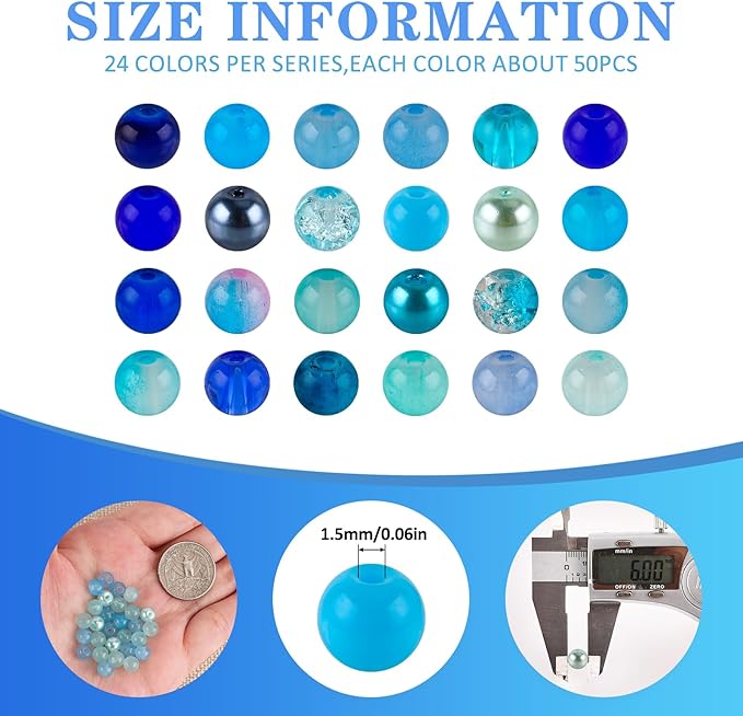 XSEINO About 1200PCS 6mm Glass Beads Bracelet Making Kit, 24 Assorted Dreamy - Image 2