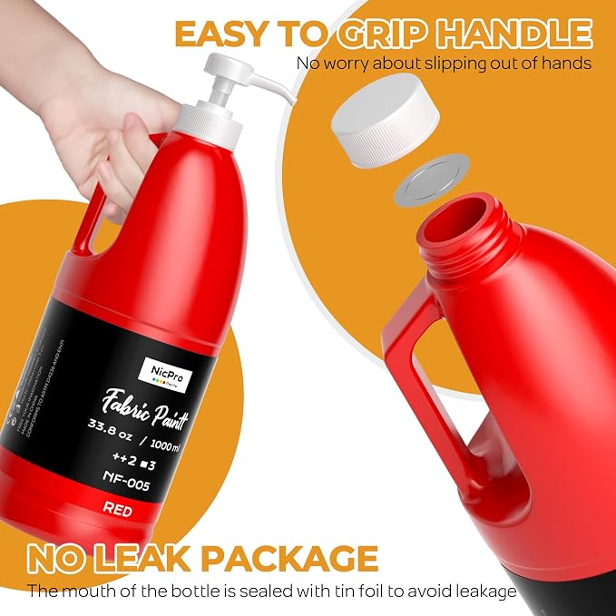 Nicpro Red Fabric Paint with Pump, 33.8 fl oz Large Fabric Paint - Image 2