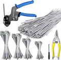 Stainless Steel Cable Tie Gun Set, with 150PCS Metal Zip Ties (Includ 6, 7.8, 9.8, 11.8 Inch), Adjustable Fastening Cutting Tie Tool Sets for Fencing, Exhaust Pipes, Automotive