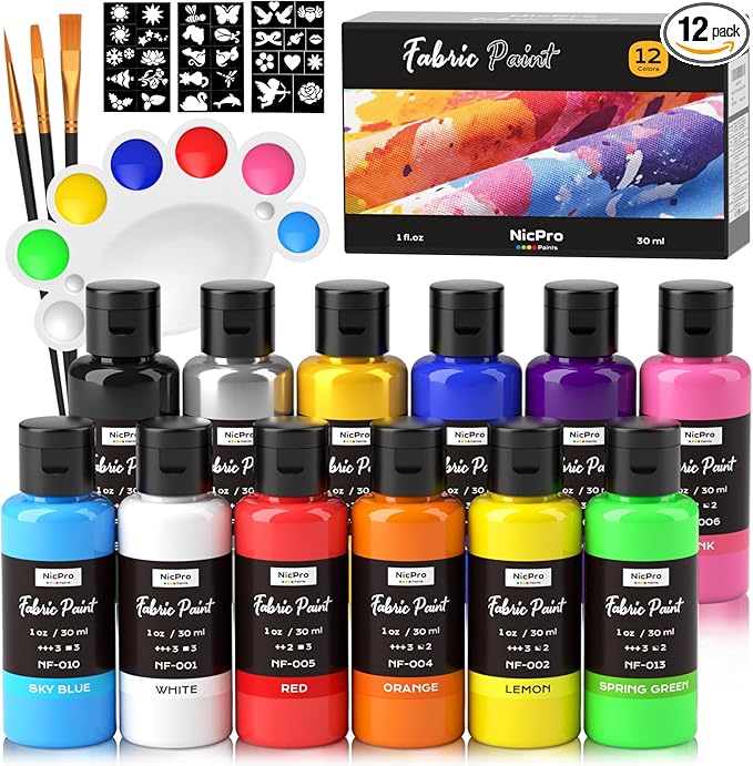 Nicpro 12 Colors Fabric Paint by Nicpro
