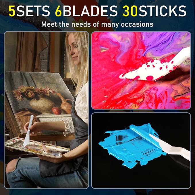30Pcs Plastic Spatula Palette Knives, Palette Knife Set Thin and Flexible Art - Image 3