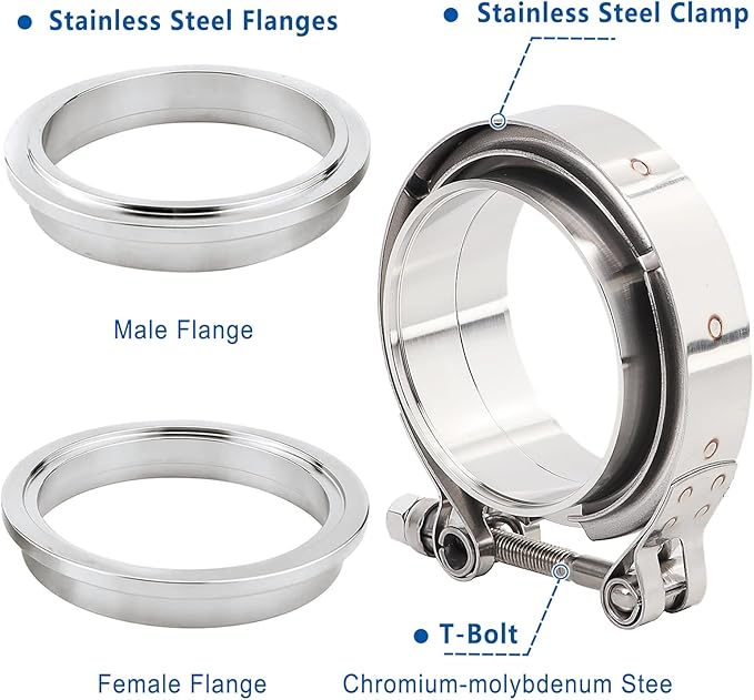 LokoCar 2.25 Inch V Band Clamp with Flange Male Female Stainless Steel 2Pcs