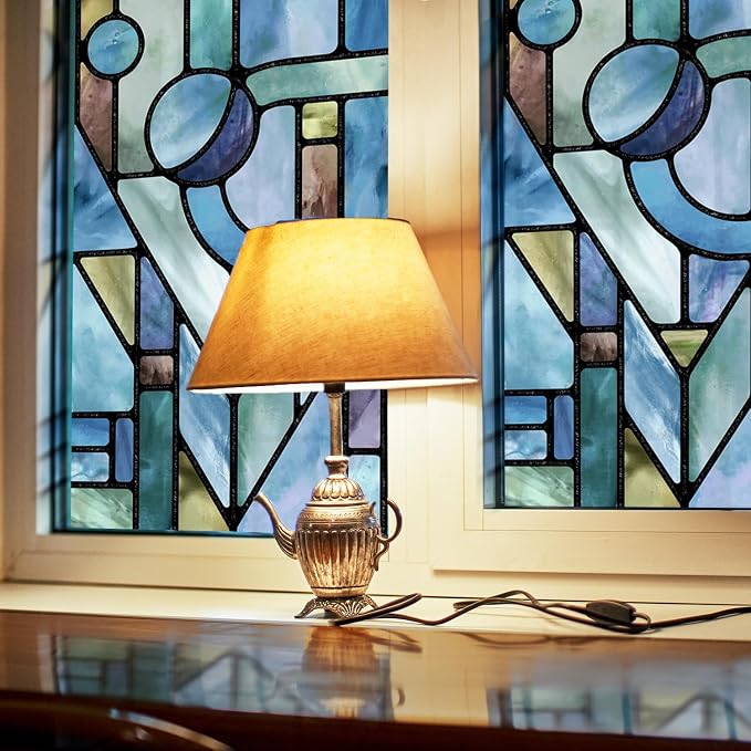 Original Hand Drawn Faux Stained Glass Window Film, Double-Sided Privacy Static by ChicSkin