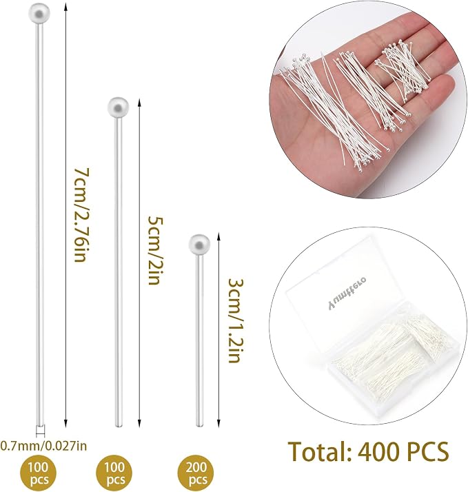 400 PCS 30mm 50mm 70mm Mixed Length Ball Pins - Image 2