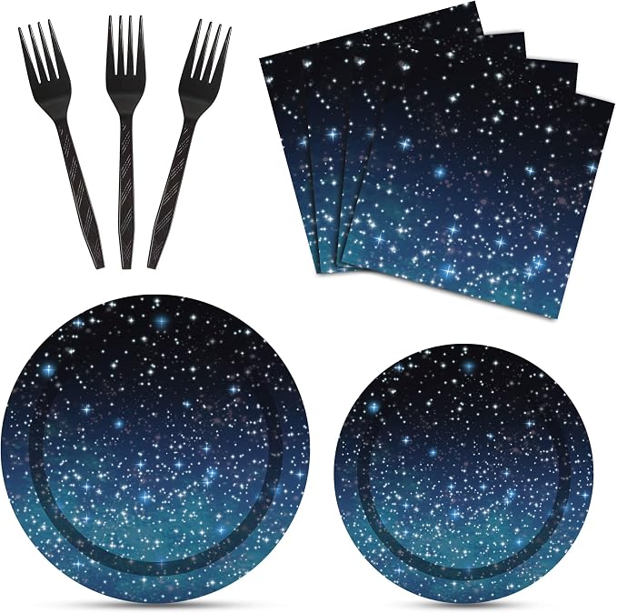 96 Pcs Galaxy Party Starry Night Supplies Tableware Set Outer Space Theme by partygreeting