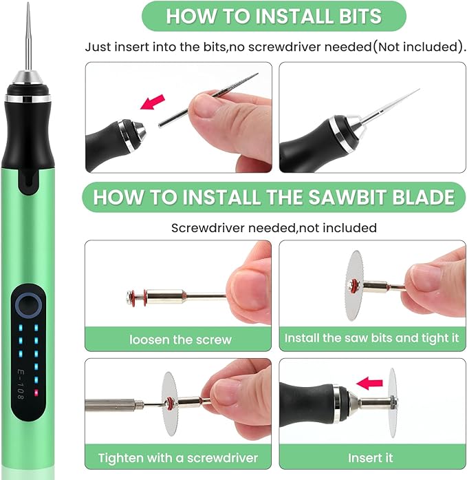 Electric Engraving Pen with 37 Bits, USB Rechargeable Cordless Etching Engraving Tool, Portable DIY Rotary Engraver for Jewelry Wood Glass Stone Carving (Green)