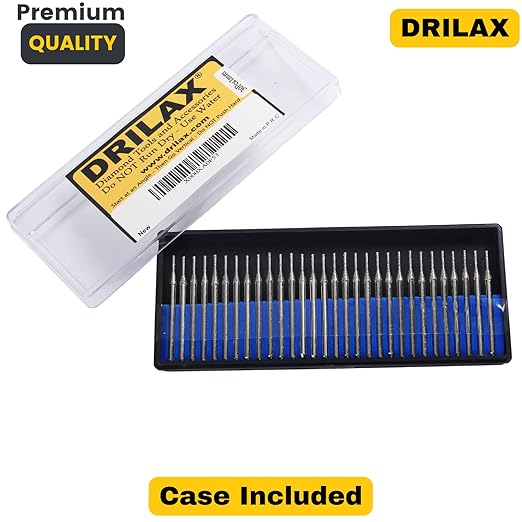 Drilax 30-Piece 1mm Diamond Drill Bits Set – 1/8″ Shank Compatible with Dremel Rotary Tools – Precision Diamond Dremel Bits for Stone, Glass, Ceramic, Sea Glass, Gemstones, Shells & Jewelry Making
