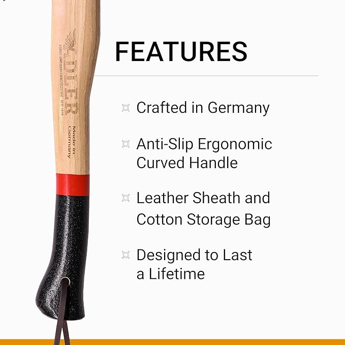 The Rheinland, 14", German Forged, All-Purpose Wilderness Camping Hatchet, Kindling Splitting & Branch Limbing, Anti-Slip Wood Handle (Green Stripe)