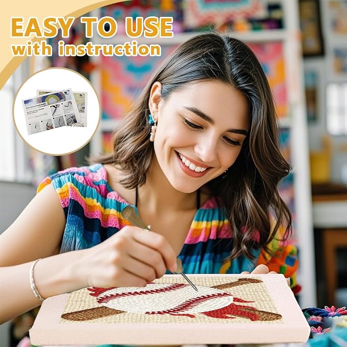DOODLREAM White Baseball DIY Punch Needle Embroidery Kit - Image 3