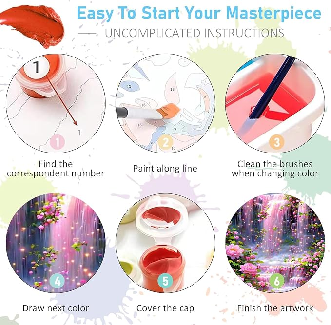 Mrnsiet Paint by Numbers Kit for Adults Beginners, Waterfall Landscape Adult - Image 7