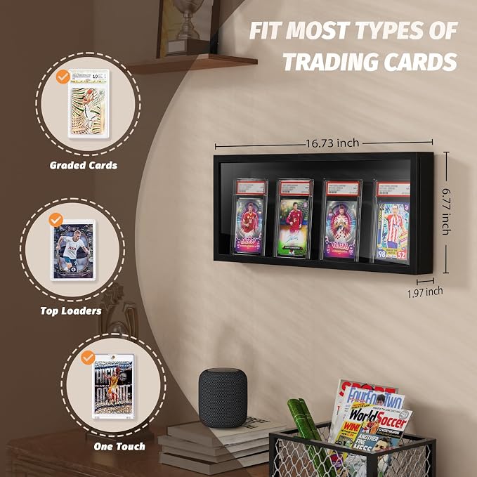 Emfogo Card Display Case, Trading Card Display Frame Wall Mount, Wooden - Image 7