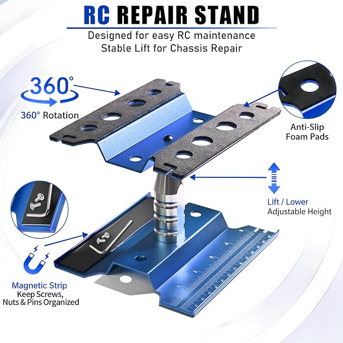 RC Car Repair Work Stand Lift Lower Adjustable Workstation Aluminum 360 Degree - Image 3