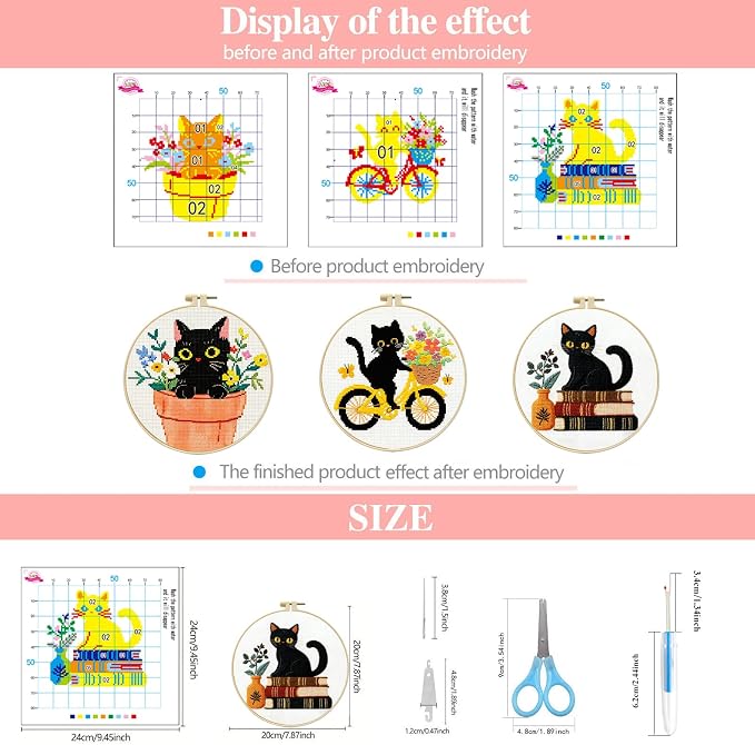 Zhenqing 3-Piece Black Cat Cross Stitch Kit - Image 4