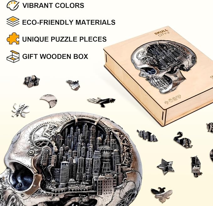 City Skull Puzzles Adults Gifts Wooden 175 Pieces 11.4 * 10.5in - Image 3