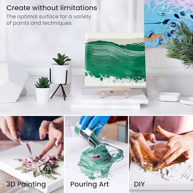 ARTEZA Stretched Canvas, 6 x 6 Inches, Blank White Square Canvas - Image 5