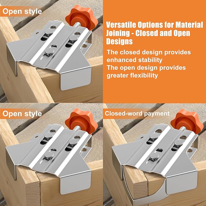 CNQLIS Multipurpose Stainless Steel 90 Degree Corner Clamp, Adjustable Corner Clamps for Woodworking 90 Degree Clamp, 2PCS Open Type and 2PCS Closed Type Right Angle Clamp Fixing Tool for Wood, Metal