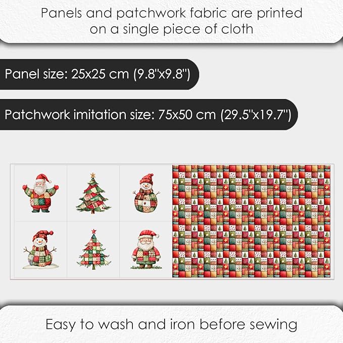 Christmas Patchwork Cotton Fabric Panel – 6 Designs + Bonus Patchwork Sheet - Image 4