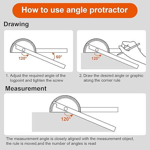 Angle Protractor Angle Finder Ruler Two Arm Stainless Steel Protractor Woodworking Ruler Measure Tool with 0-180 Degrees(10 cm/ 3.94 Inch)