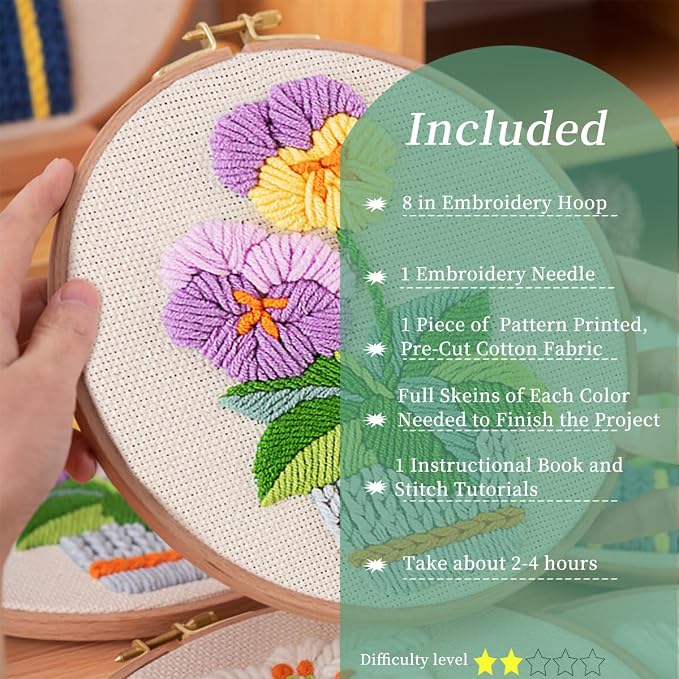 FONNUY Embroidery Kit for Beginners，3D Plants Flowers Pre-Stamped Pattern Kits - Image 2