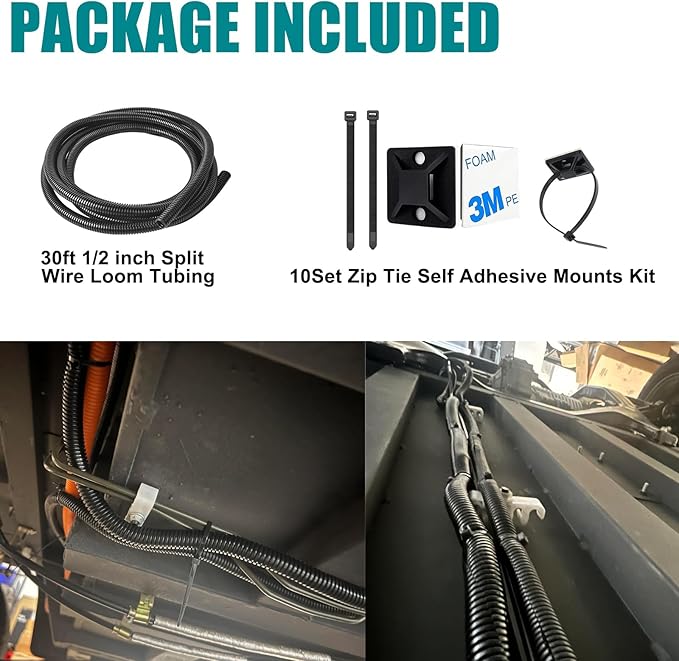 1/2 Inch Wire Loom Split Tubing - 30 ft Cord Protector Electric Wires Covers, Automotive Wire Flexible Conduit, Plastic Wire Cover with Cable Zip Tie (1/2"-30ft)