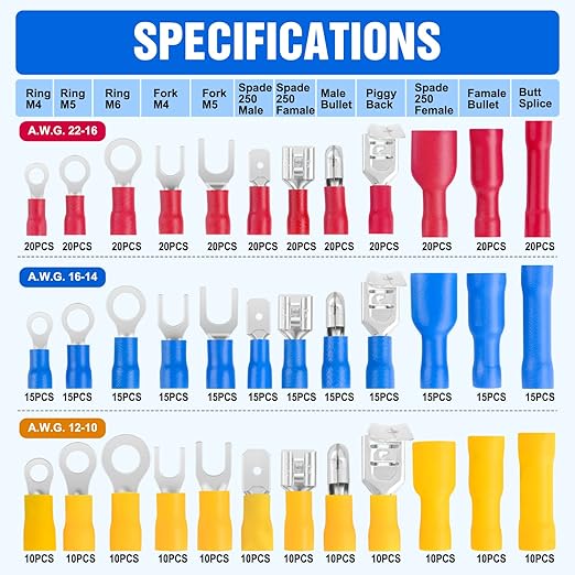Nilight 540PCS Mixed Quick Disconnect Electrical Insulated Butt Bullet Spade Fork Ring Solderless Crimp Terminals Wire Connectors Assortment Kit