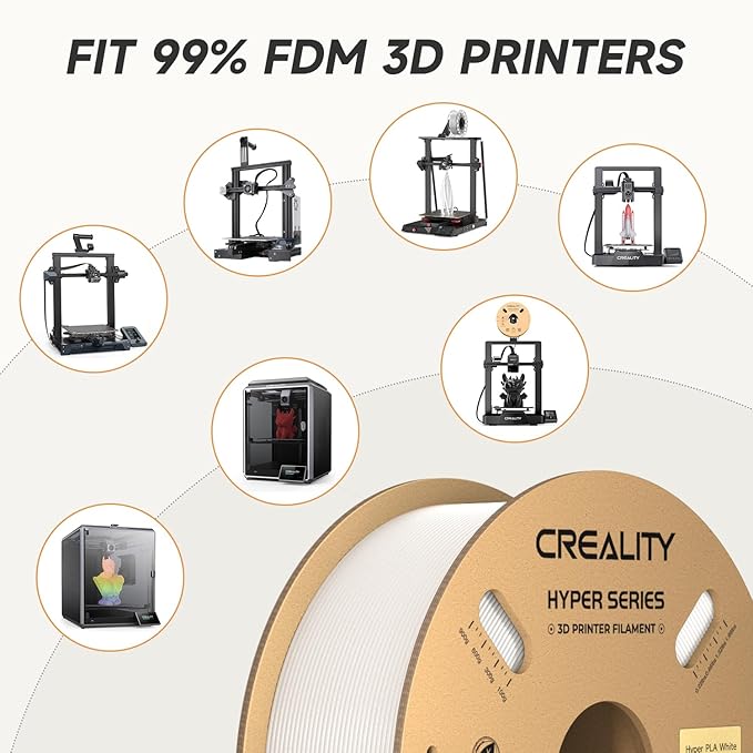 Creality Hyper PLA Filament 1.75mm White 2KG, 30-600mm/s High Speed PLA 3D Printer Filament, 2 Pack 1kg Spool(2.2lbs) PLA, Dimensional Accuracy +/-0.02mm, Fit Most FDM 3D Printer