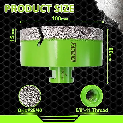 Diamond Core Drill Bits - 4" Tile Hole Saw 100mm Ceramic Drill Bit Vacuum Brazed for Porcelain Tile Granite Marble Masonry