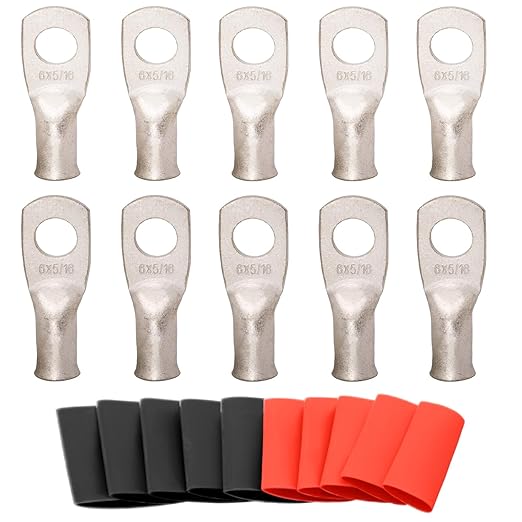 SVAAR 10pcs 6 AWG - 5/16'' Tinned Copper Cable Lugs UL Listed 6 Gauge Ring Terminal Wire Lugs Battery Cable Ends Heavy Duty Closed End Crimp Connectors with 10pcs 3:1 Heat Shrink Tubings