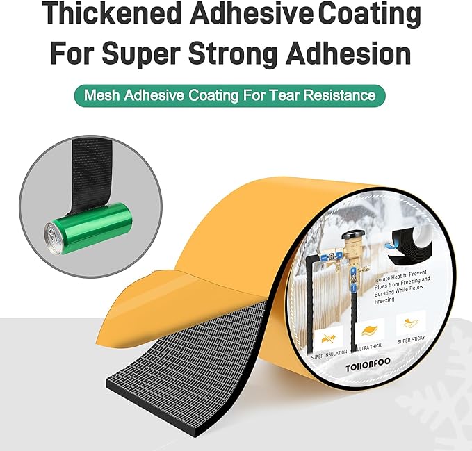Pipe Insulation Tape, Foam Insulation Tape for Outdoor Pipes Winter Freeze Protection, Foam Pipe Insulation Wrap, Heat Tape for Water Pipes, Copper Pipes, PVC, AC Line, 5in x 15ft, Black
