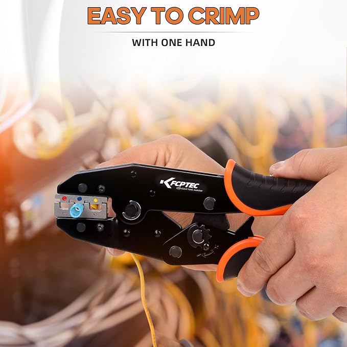 KF CPTEC Crimping Tool Set 9 PCS - Ratcheting Wire Crimper - Quick Exchange Jaw for Heat Shrink, Open Barrel, Insulated Electrical Connectors,Insulated and Non-Insulated Ferrules, solar connector