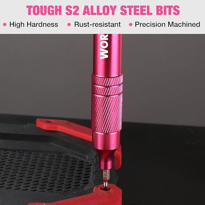 WORKPRO 24 in 1 Multi Bit Mini Screwdriver Set Magnetic, Manual Pen Screwdrivers, Tough S2 Steel Small Screwdriver Bits for Eyeglass, Watch, Laptop, Phone, Jewelry and Electronic, Pink