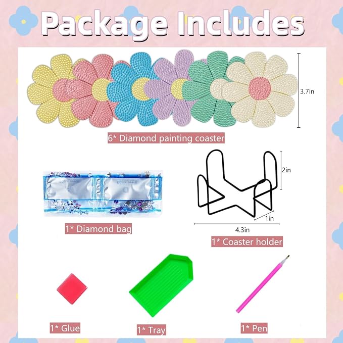 Bulerrylulu 6 Pcs Flower Diamond Painting Coasters Kits - Image 3