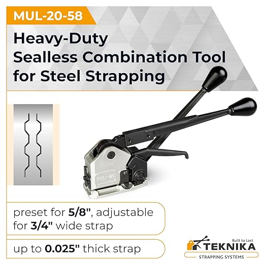 IDL Packaging Teknika MUL-20-58 Heavy Duty Sealless Combination Tool for High Tensile Steel Strapping, 5/8" Strap Width