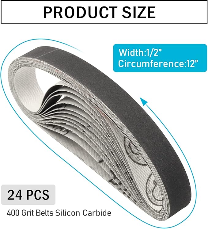 1/2" x 12" Knife Sharpener Replacement Belts Kit, 400 Medium Grit Sanding Belts for Work Sharp Original Knife Sharpener & Tool Sharpener,24 Pack