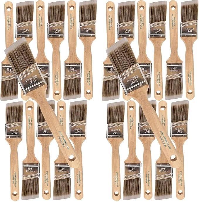 Pro Grade - Paint Brushes - 12Ea 1.5" Angle Brushes by ProGradeSupplies