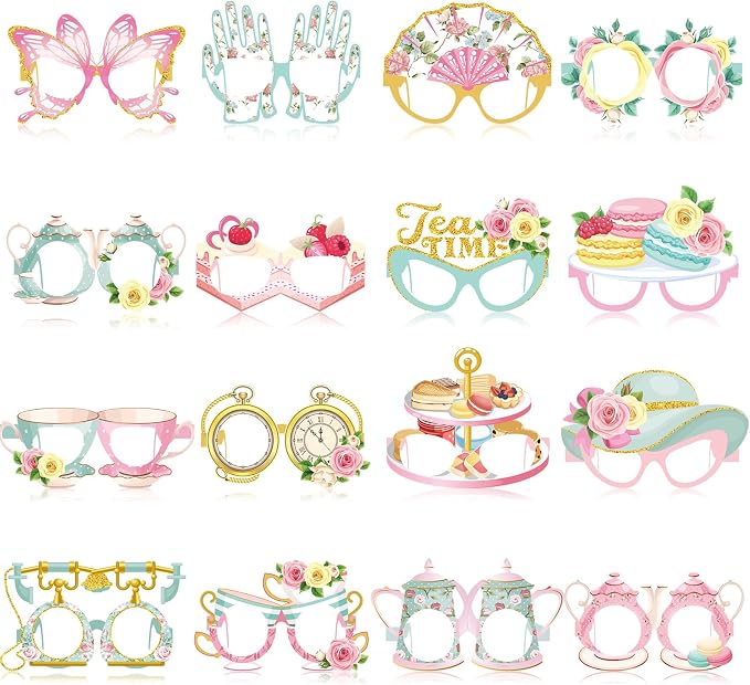 Pajean 32 Pcs Tea Party Decorations Eyeglasses Tea Time Themed Paper Glasses by Pajean