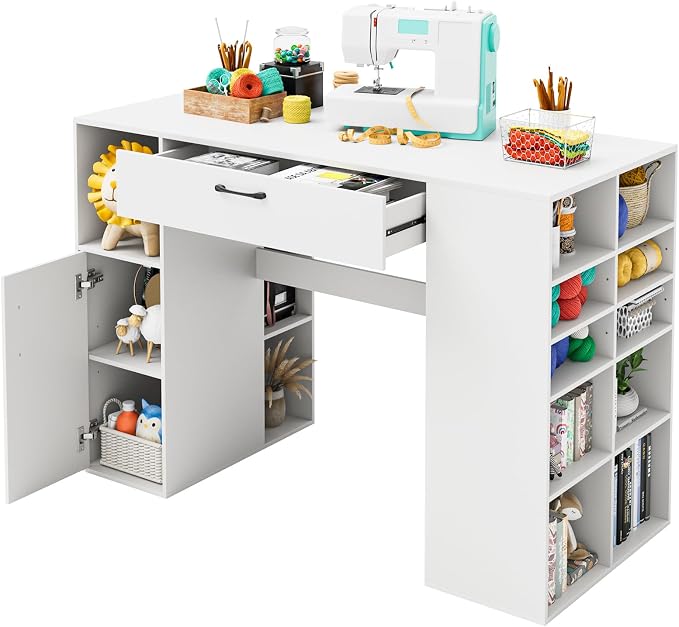 Giantex Craft Table with Storage, Large Drawer, Cabinet with 2 Shelves by Giantex