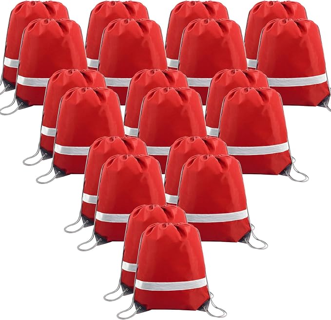 BeeGreen 20 Pieces Red Drawstring Backpacks Bags Bulk, String Bags Reflective by BeeGreen