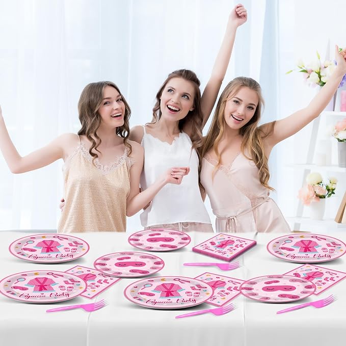 100 Pcs Pajama Party Paper Plates and Napkins Set Sleepover Party Decorations - Image 5