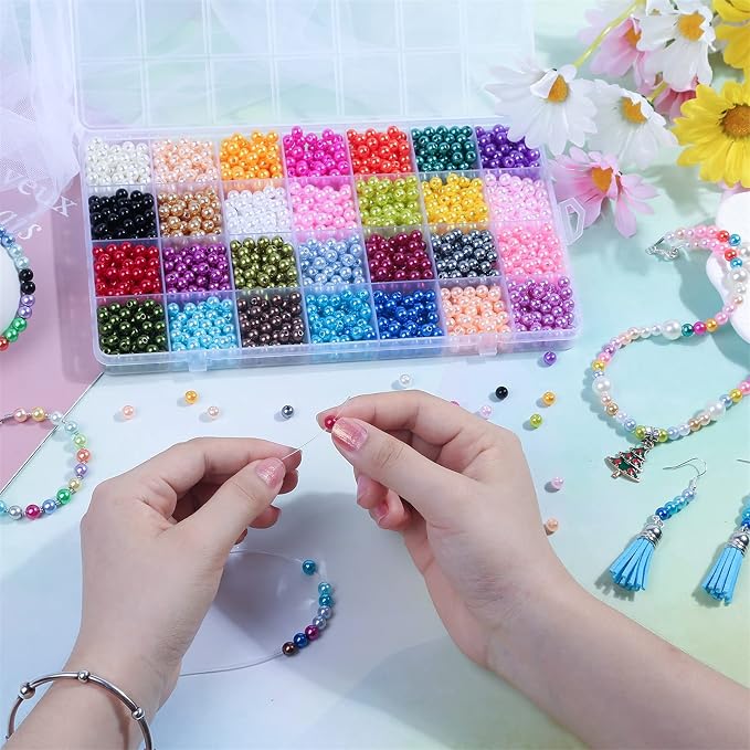 1960PCS Pearl Beads, 6mm 28 Colors Multicolor Loose Pearls - Image 3